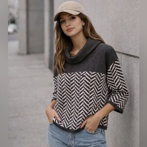 Marble Cotton Cowl-Neck Sweater | Small | Cool Scandi Girl Minimal Geometric